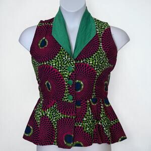 Ankara Wax Print Peplum Top Vest African Print Cotton Button Front Tribal Medium